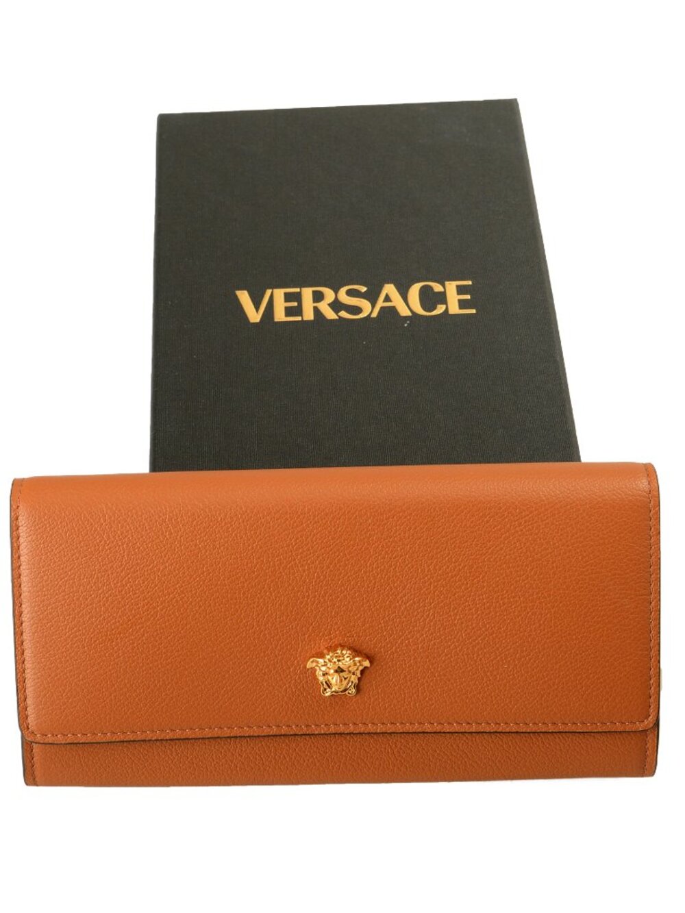 Versace Women's Brown 100% Pebbled Leather Gold Medusa Wallet